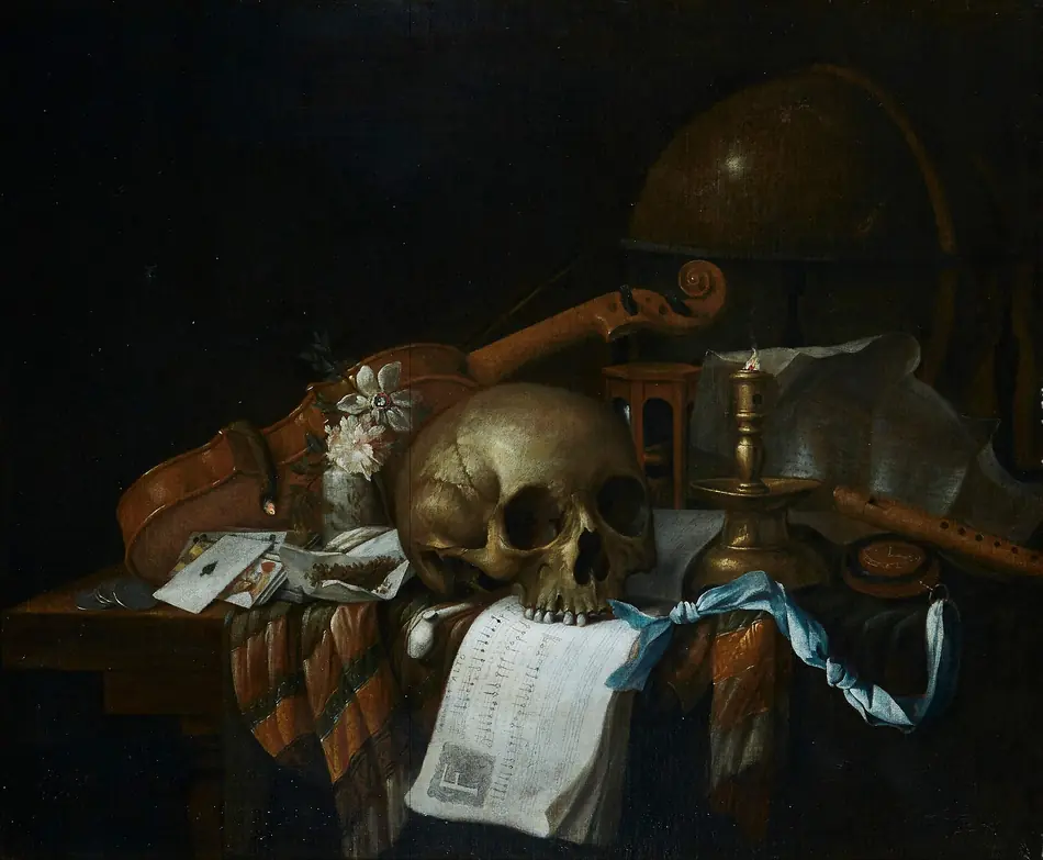 Vanitas com instrumentos, globo e ampulheta